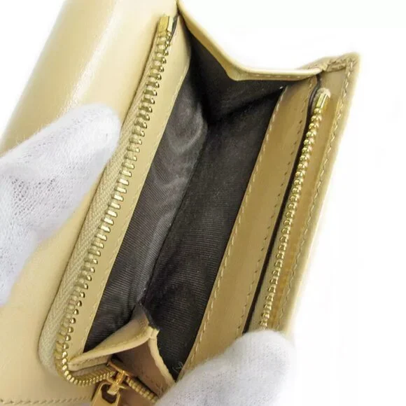 GUCCI HorsebitTri-fold wallet compact wallet beige leather Wallets